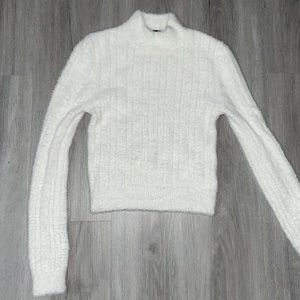 White fuzzy mock neck sweater